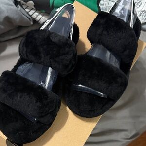 UGG Black Fuzzy Women's Slippers